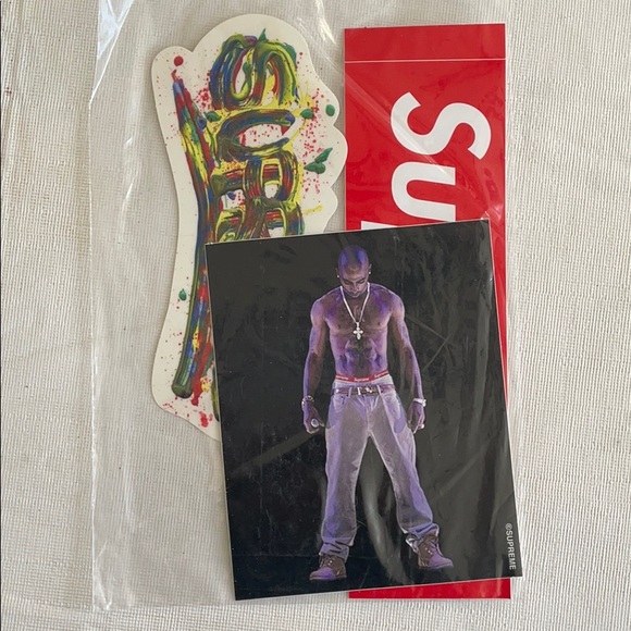 Supreme Tupac, Finger-paint, and box logo stickers
